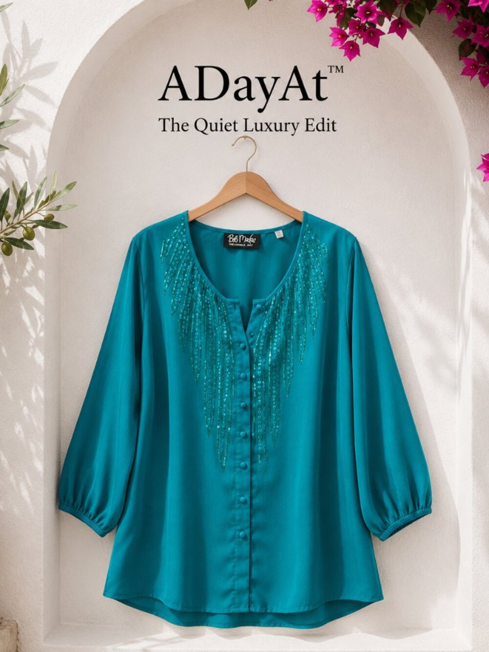 Vintage Bob Mackie Wearable Art Teal Sequin Blouse | Embellished Evening Top XL
